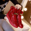 Men Embossed Crocodile High Top Sneakers Lock Lace Red Flats Real Leather Designer Boots Men‘s Casual Shoes