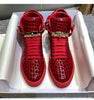 Men Embossed Crocodile High Top Sneakers Lock Lace Red Flats Real Leather Designer Boots Men‘s Casual Shoes