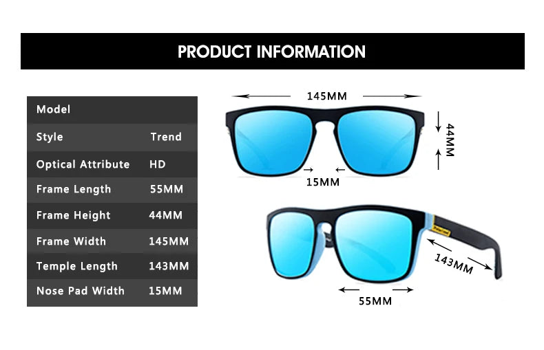 New Fashion Guy's Sun Glasses Polarized Sunglasses Men Classic Design Mirror Square Ladies Sun Glasses Women