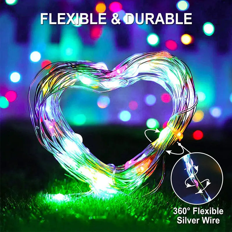 Outdoor LED Solar Fairy String Lights Waterproof Garden Decoration Garland 8Modes Copper Wire Light For Street Patio Christmas