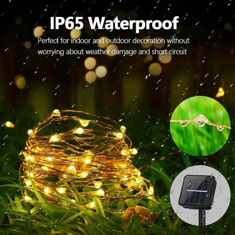 Outdoor LED Solar Fairy String Lights Waterproof Garden Decoration Garland 8Modes Copper Wire Light For Street Patio Christmas