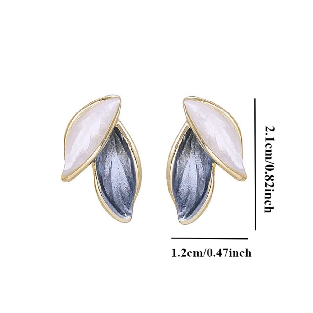 Simple Retro Blue White Leaf Earrings Retro High End Design Earrings Forest Style Fashionable Earring Light Colors Elegant Women