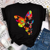 Colorful Butterfly Petal Print Short Sleeve and Round Neck Cute Graphic Tee Shirts Female Tops Clothing Fashion Women T-shirt