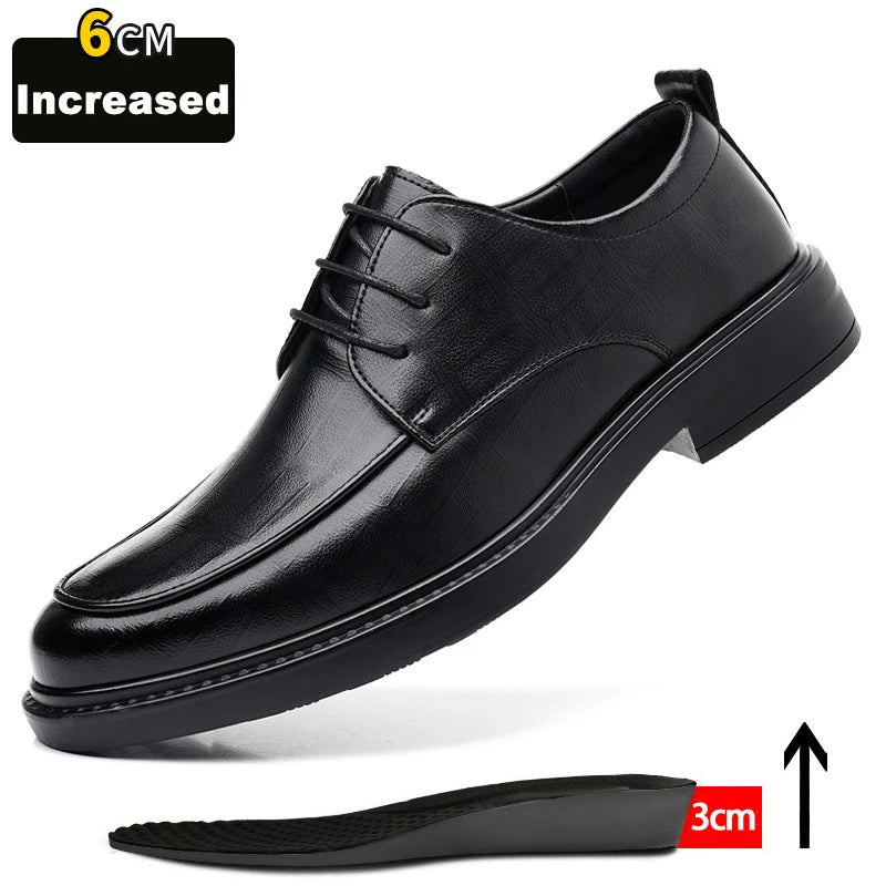 New Men's Formal Shoes Genuine Leather Fashion Dress Shoes Men‘s Italian Style Business Office Wedding Solid Color Lace Up Shoes