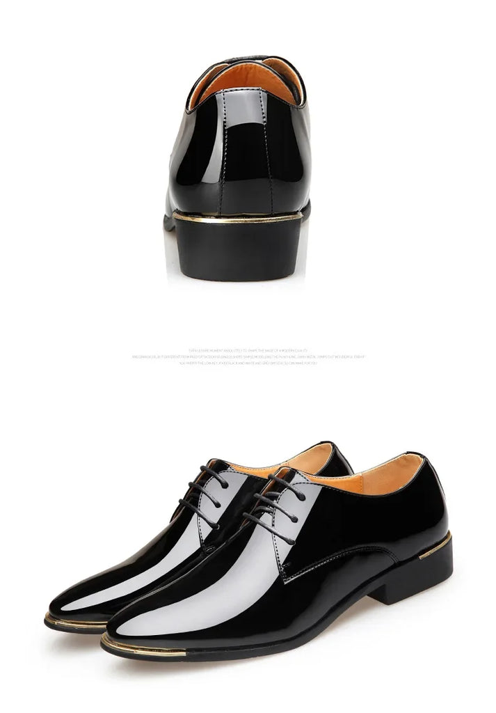 2024 New Men’s Patent Leather Shoes  British Style Men's Dress Shoes Lace Up Pointed Toe Wedding Business Party Social Shoe Male