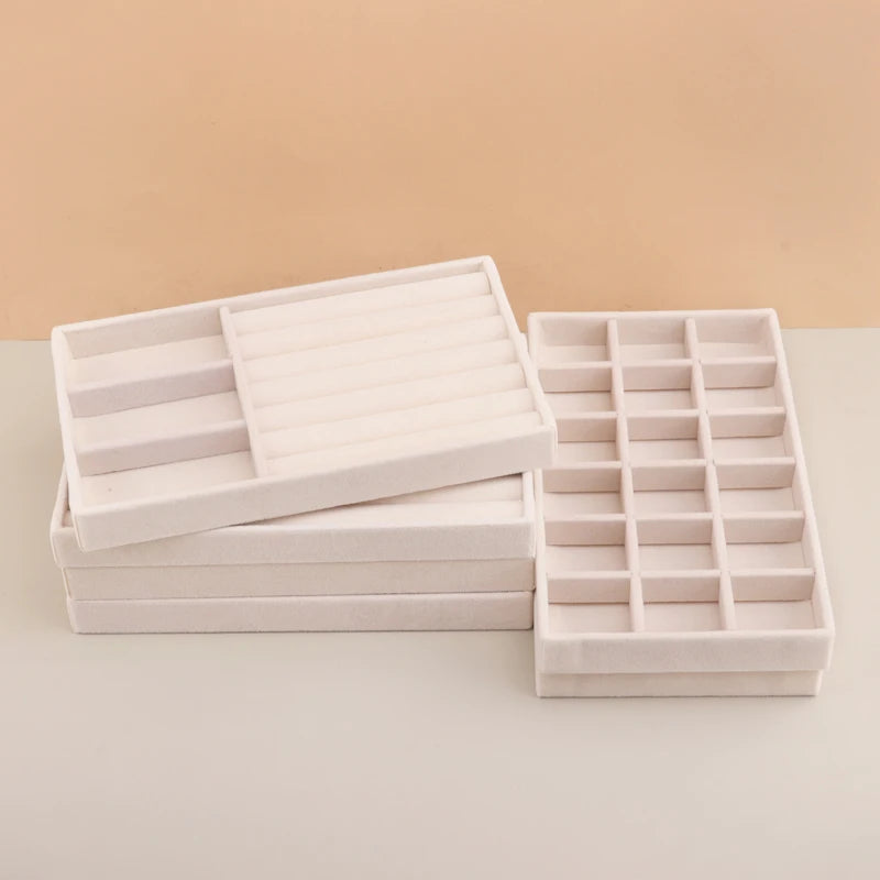 Velvet Jewelry Tray Storage Drawer Small Stackable Beige Jewelry Boxes and Packaging Suitable for Ring Earrings Simple Practical