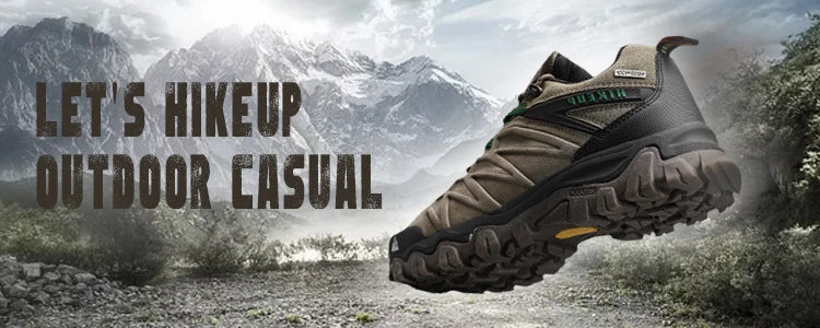 HIKEUP High Quality Leather Hiking Shoes Durable Outdoor Sport Men Trekking Leather Shoes Lace-Up Climbing Hunting Sneakers