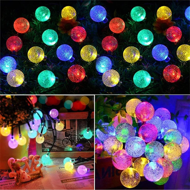 LED Solar String Lights Outdoor 60 Leds Waterproof Crystal Globe Lights with 8 Modes Garden Light for Patio Party Tree Decor