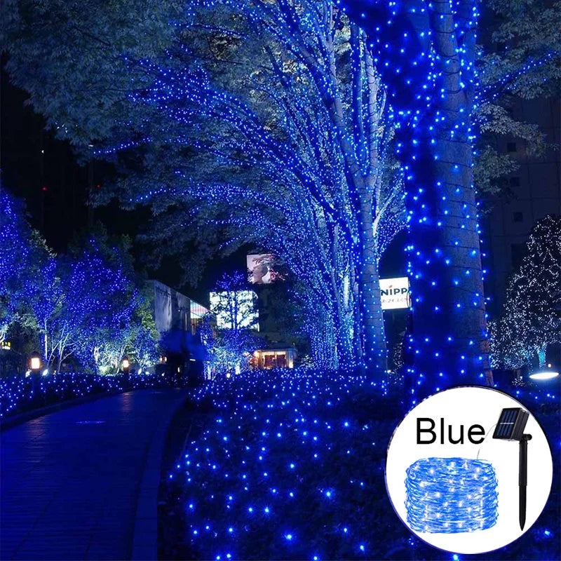 Outdoor LED Solar Fairy String Lights Waterproof Garden Decoration Garland 8Modes Copper Wire Light For Street Patio Christmas