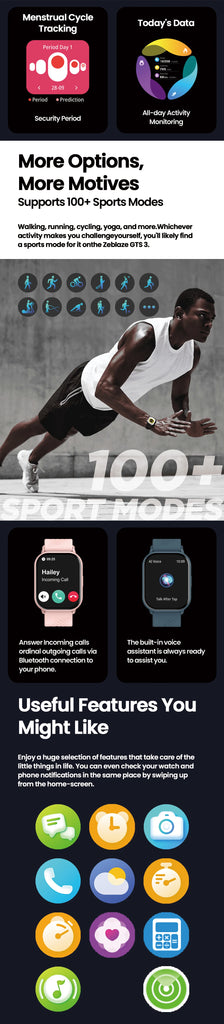 New Zeblaze GTS 3 Voice Calling Smart Watch Ultra-big 2.03'' HD Screen 24H Health Monitor 100+ Sport Modes 200+ Watch Faces