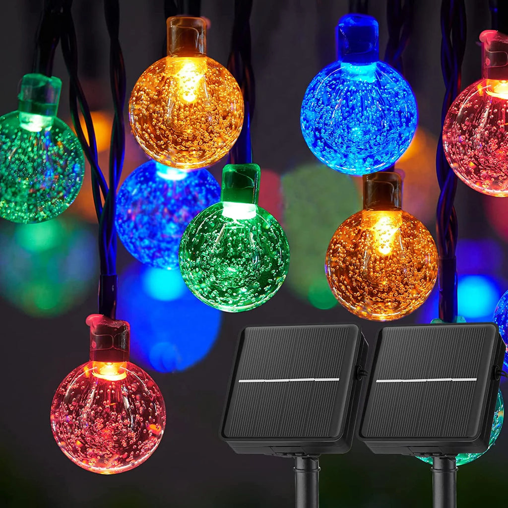 LED Solar String Lights Outdoor 60 Leds Waterproof Crystal Globe Lights with 8 Modes Garden Light for Patio Party Tree Decor