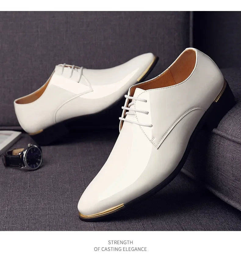 2024 New Men’s Patent Leather Shoes  British Style Men's Dress Shoes Lace Up Pointed Toe Wedding Business Party Social Shoe Male