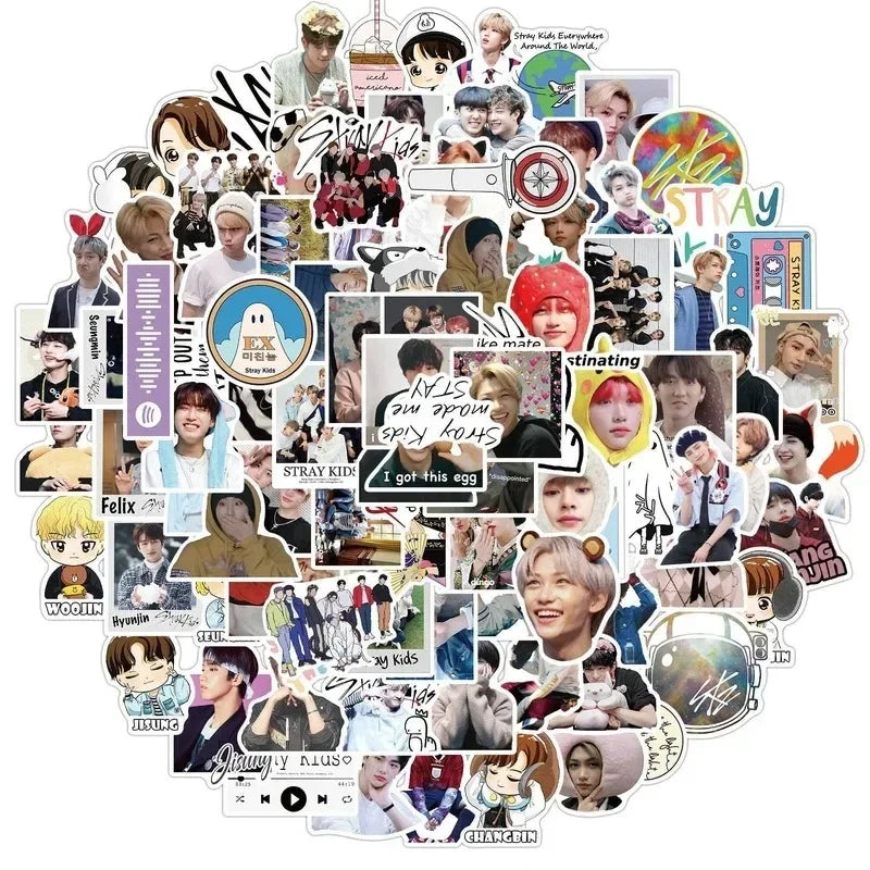 100pcs/bag Kpop Fans Sticker Skz Team Music Boy Band Decoration Suitcase Scrapbook Phone Laptop Stationery Stray Toy