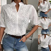 2024 Summer Elegant Short Sleeve White Shirt Vintage Tops Crochet Hollow Blouses For Women Fashion 2024 Cotton Female Clothing