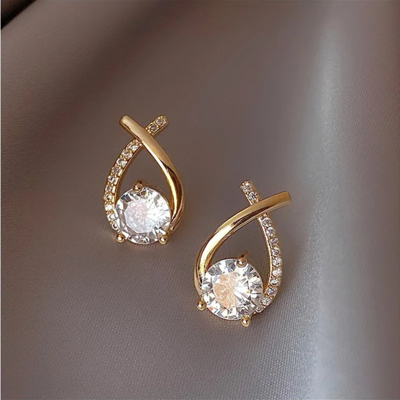 Shiny Micro-inlaid Rhinestone Earrings Ladies Fashion Delicate Geometric Cross Stud Earring Daily Life Party Ear Accessory