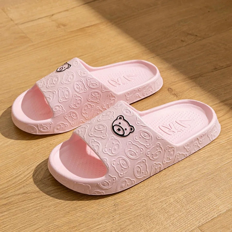 Women Casual Slippers Summer Cute Bear Cool Bathroom Anti-slip Slides Air Cushion Lightness Soft Sole Men Flat Shoes Couple