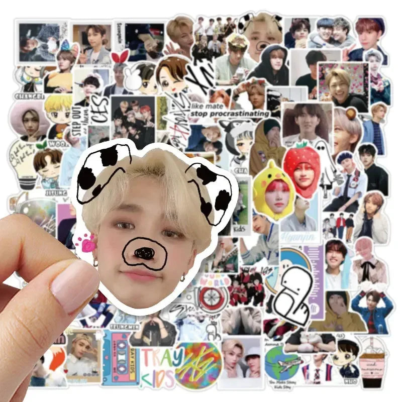 100pcs/bag Kpop Fans Sticker Skz Team Music Boy Band Decoration Suitcase Scrapbook Phone Laptop Stationery Stray Toy