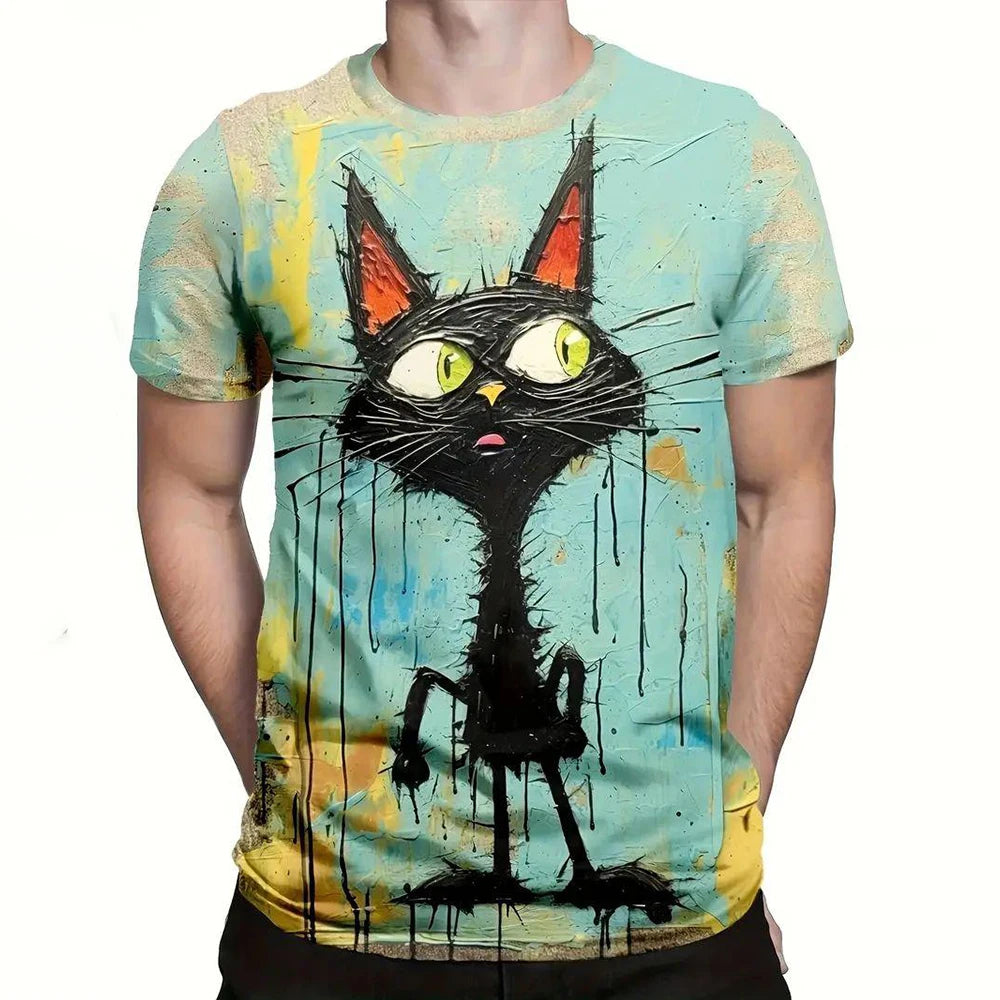 Summer Men's T Shirt Cat Print Casual Short Sleeve 3d T Shirts Fashion Streetwear Crew Neck Pullover Oversized Male Clothing