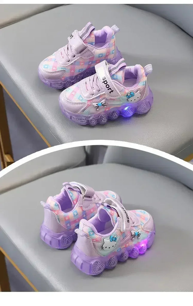 Cute Hello Kitty Casual Shoes for Baby Girl Children Led Light Sneakers Kids Shoes Toddler Walking Shoes Kids Anti-slip Shoes