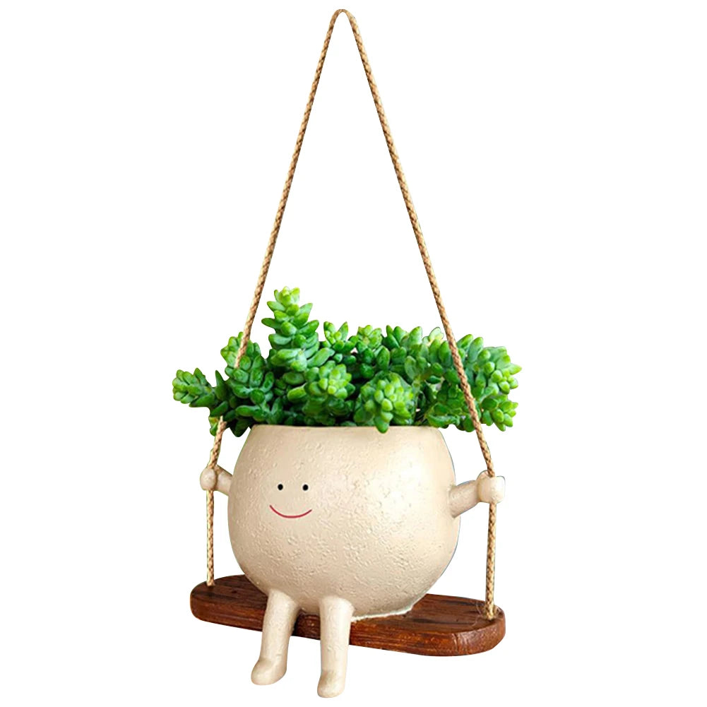 Cute Wall Planter Resin Swing Flower Container Creative Wall Hanging Head Planter Multifunctional Home Garden Patio Accessories