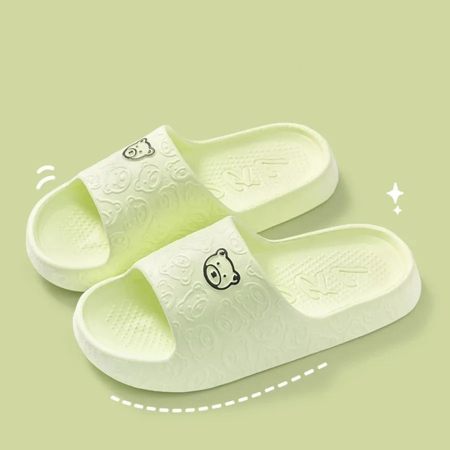 Women Casual Slippers Summer Cute Bear Cool Bathroom Anti-slip Slides Air Cushion Lightness Soft Sole Men Flat Shoes Couple