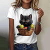 Summer Women's T Shirt Cat Print Casual Short Sleeve 3d T Shirts Fashion Streetwear Crew Neck Pullover Oversized Female Clothing