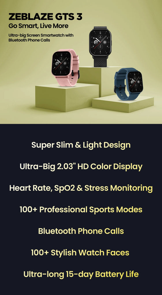 New Zeblaze GTS 3 Voice Calling Smart Watch Ultra-big 2.03'' HD Screen 24H Health Monitor 100+ Sport Modes 200+ Watch Faces