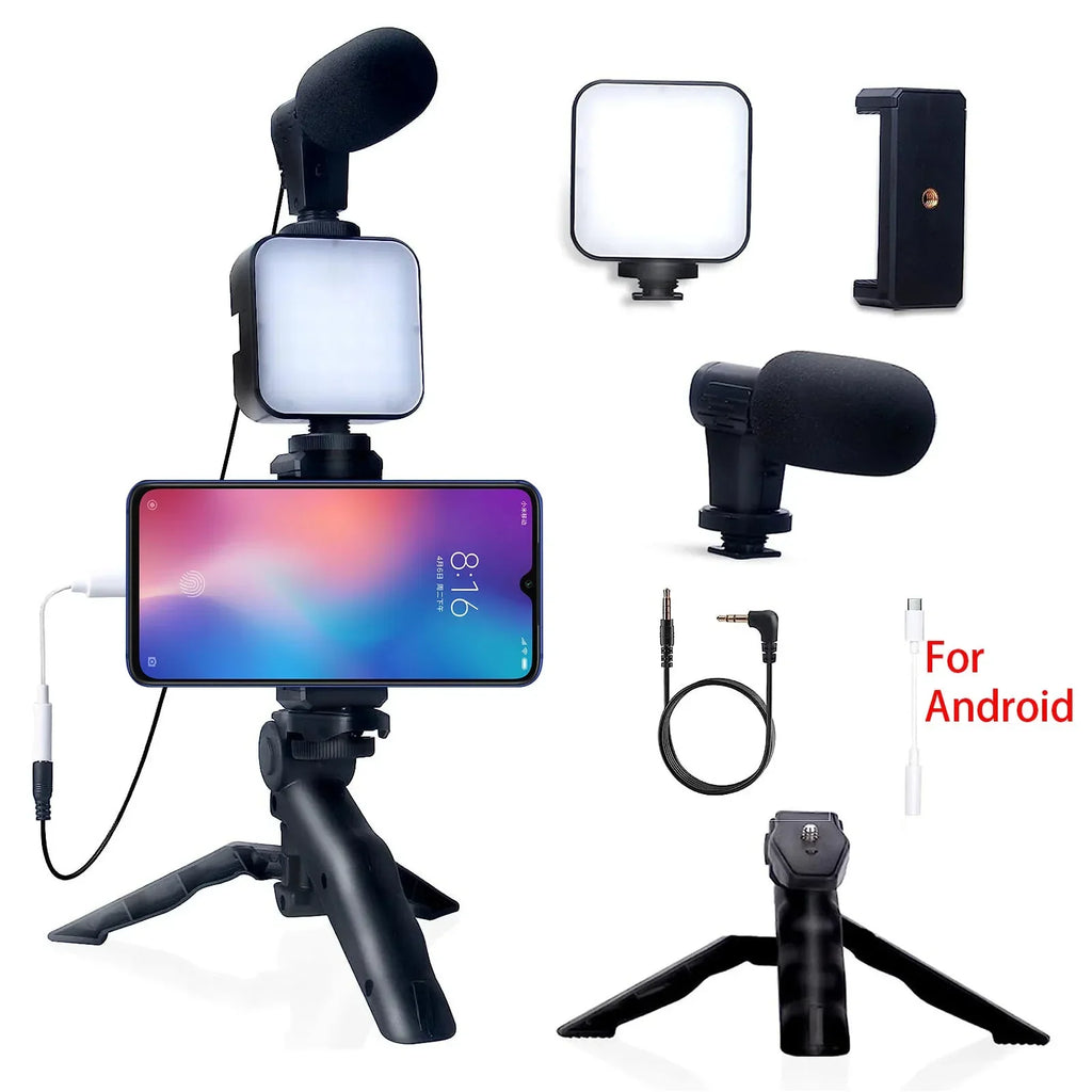 NEW Tripod Mini Microphone Starter Vlog kit for TikTok Live Stream Video YouTube Smartphone Vlogging Kit for iPhone Android with