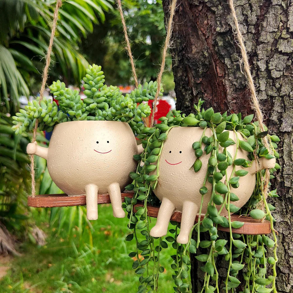 Cute Wall Planter Resin Swing Flower Container Creative Wall Hanging Head Planter Multifunctional Home Garden Patio Accessories