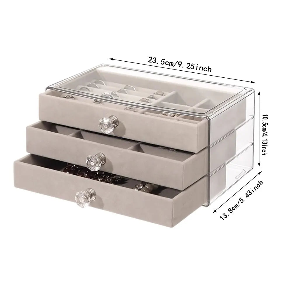 1 Piece of High-capacity Three-layer Flannel Jewelry Box Drawer Jewelry Box Storage Earrings Necklace Ring