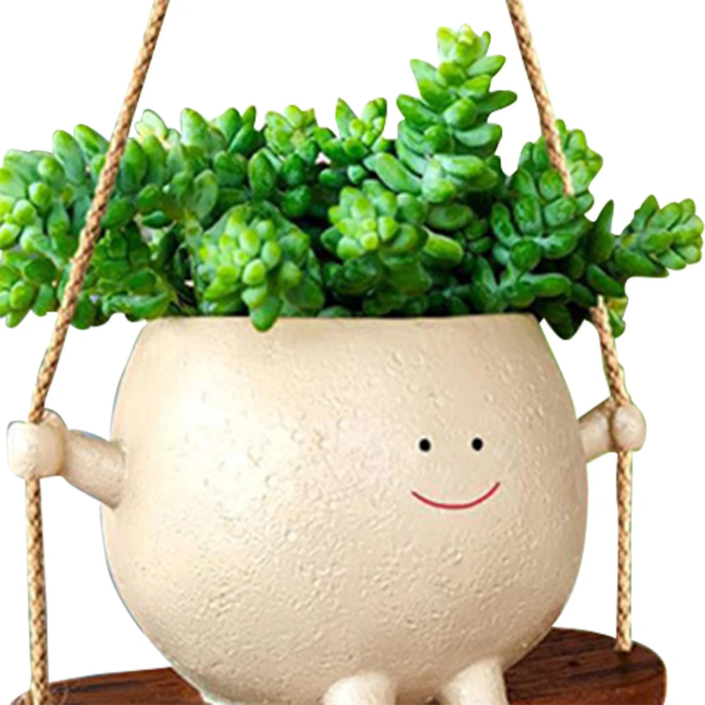 Cute Wall Planter Resin Swing Flower Container Creative Wall Hanging Head Planter Multifunctional Home Garden Patio Accessories