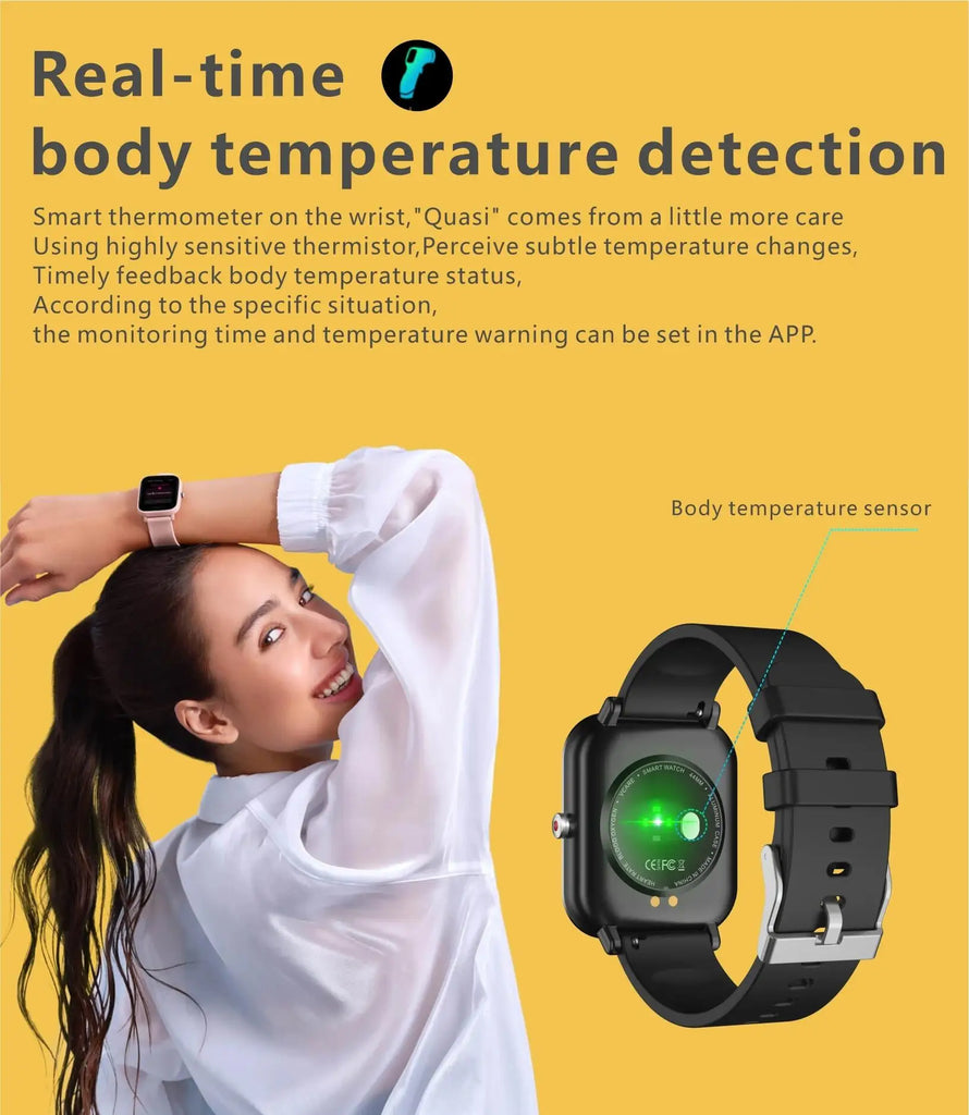 LIGE 2024 New Q9 Pro Smart Watch Body Temperature Monitor Music Control Sports Waterproof Smart Watch for Men Women Smartwatch