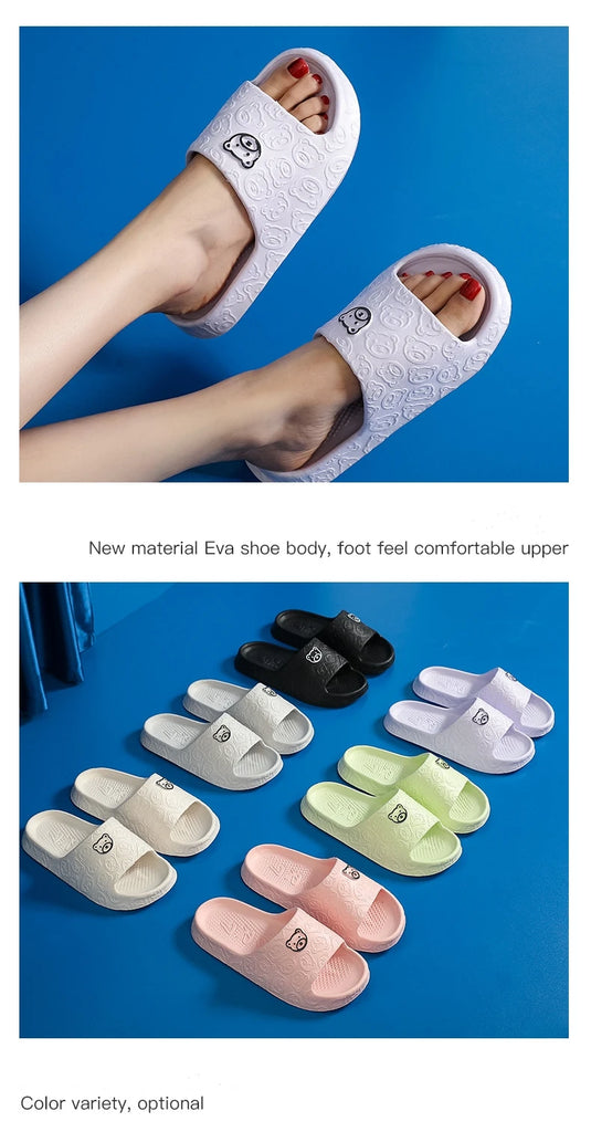 Fashion Women's Slippers Indoor Soft Sole Cartoon Bear Print Slides Bathroom EVA Indoor Men Summer Outdoor Cool Shoes Couple