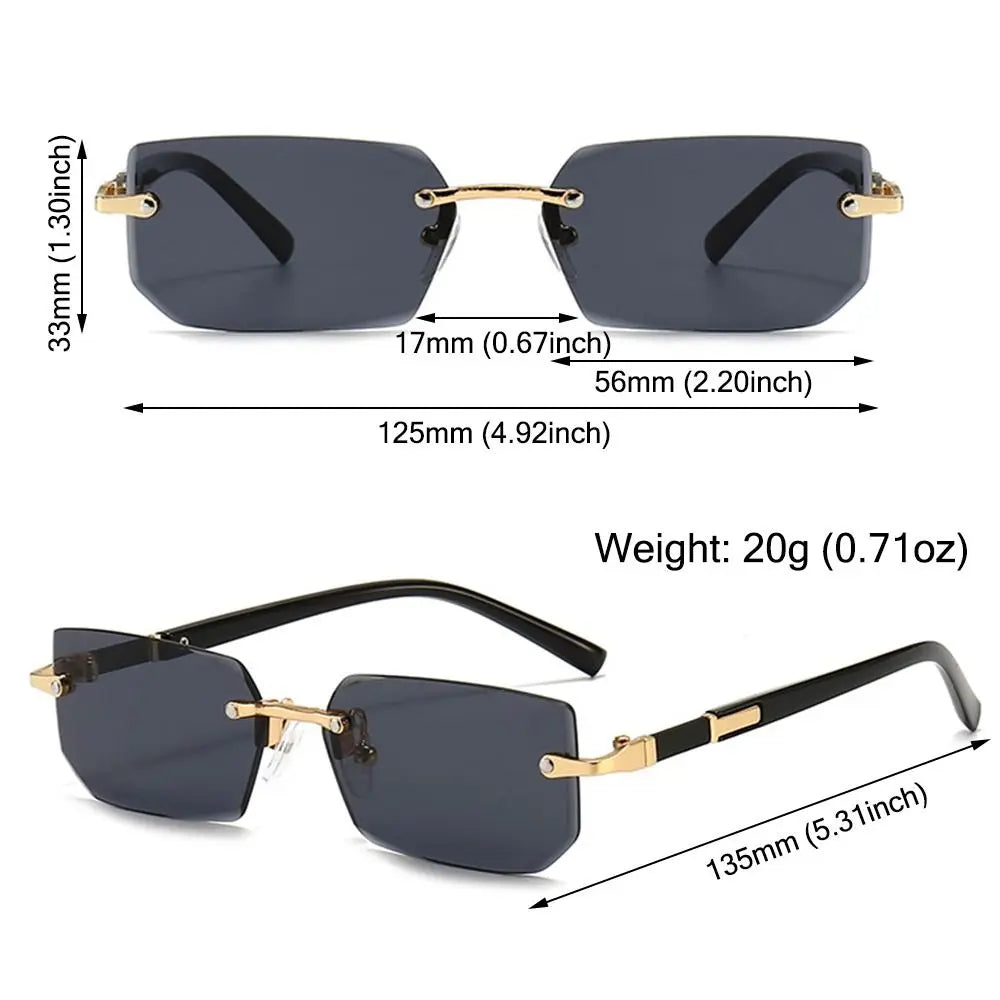 Trendy Rimless Sunglasses for Men Women Fashion Frameless Rectangle Sun Glasses Retro Shades Summer Traveling Eyewear UV400