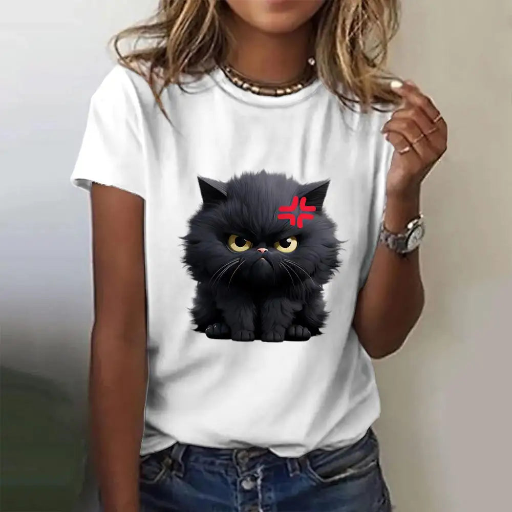 Summer Women's T Shirt Cat Print Casual Short Sleeve 3d T Shirts Fashion Streetwear Crew Neck Pullover Oversized Female Clothing