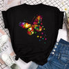 Colorful Butterfly Petal Print Short Sleeve and Round Neck Cute Graphic Tee Shirts Female Tops Clothing Fashion Women T-shirt