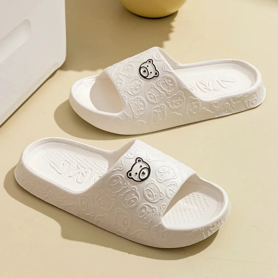 Women Casual Slippers Summer Cute Bear Cool Bathroom Anti-slip Slides Air Cushion Lightness Soft Sole Men Flat Shoes Couple