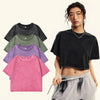 Solid Color Slim Washed T-Shirt Women Fashion Soft Cotton Tee ShirtS Casual Sport Short Sleeve Cool Retro Clothing Female