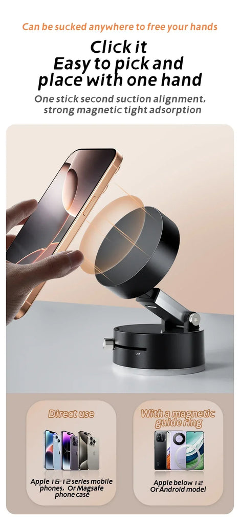 Mini Vacuum Double Side Magnetic Suction Cup Holder Foldable Kitchen Lazy Phone Bracket  For iPhone Android Smartphone