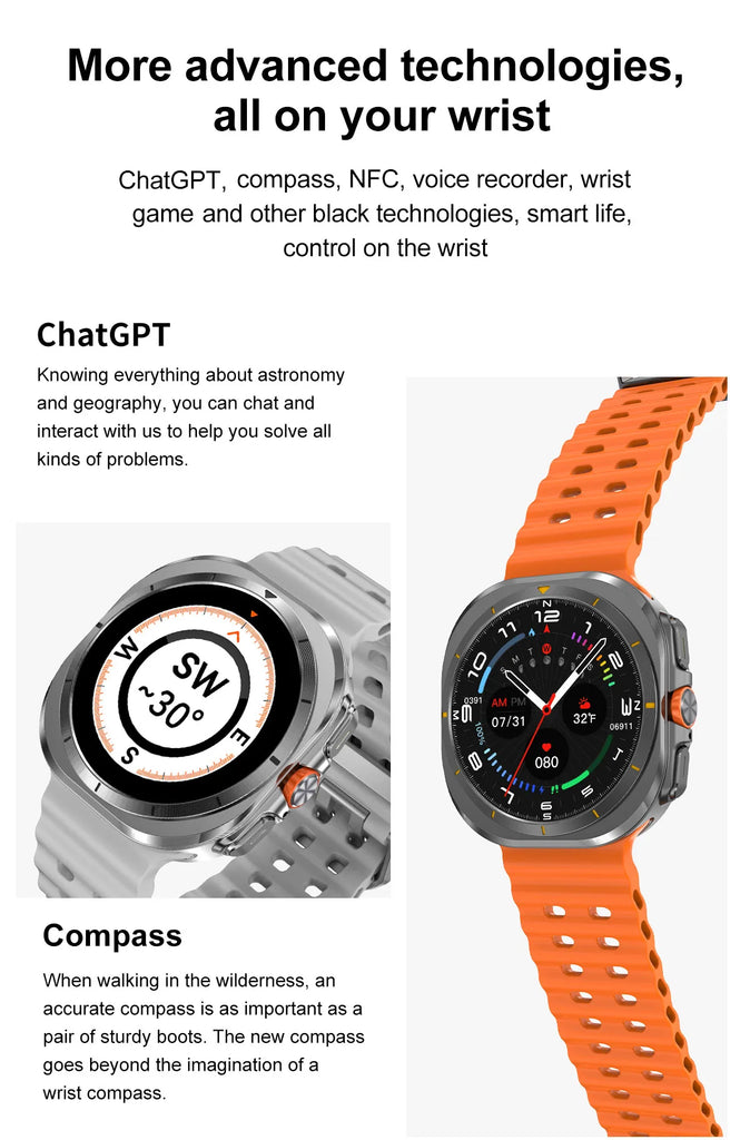 2025 New Smart Watch 32GB Memory Video NFC 1.5Inch AMOLED Screen Sport Fitness Tracker Smart Watch 2024 For Galaxy Watch 7 Ultra