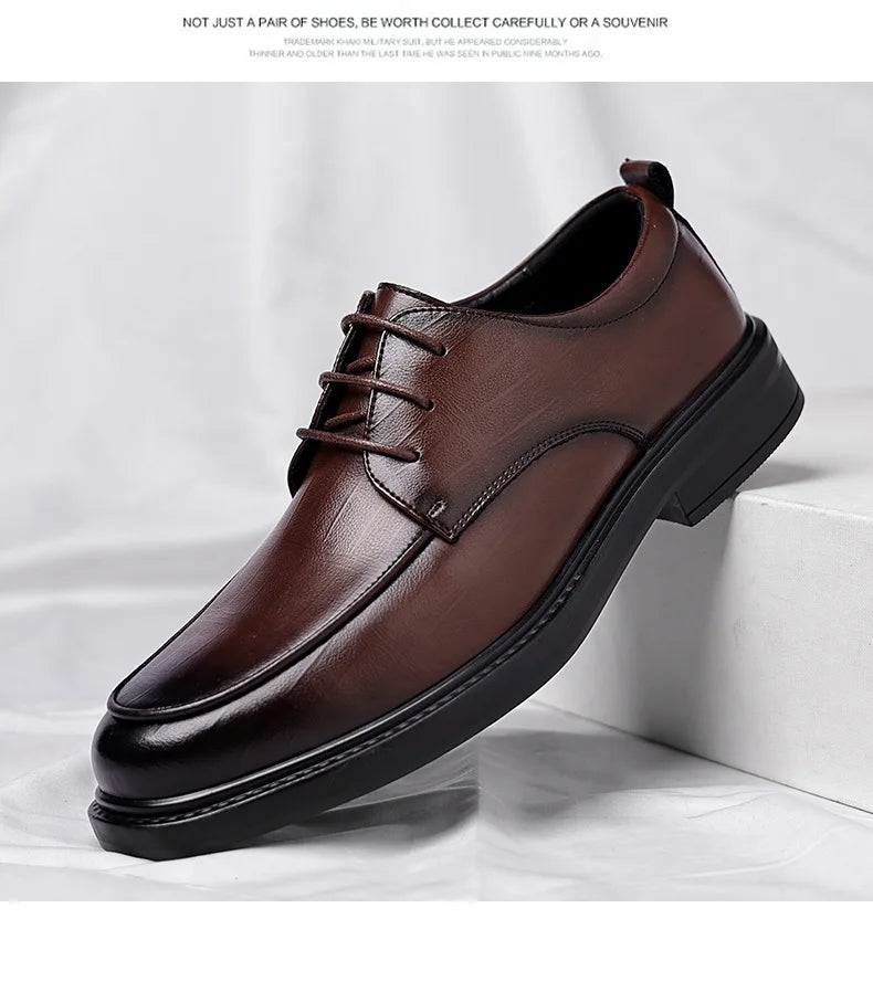 New Men's Formal Shoes Genuine Leather Fashion Dress Shoes Men‘s Italian Style Business Office Wedding Solid Color Lace Up Shoes