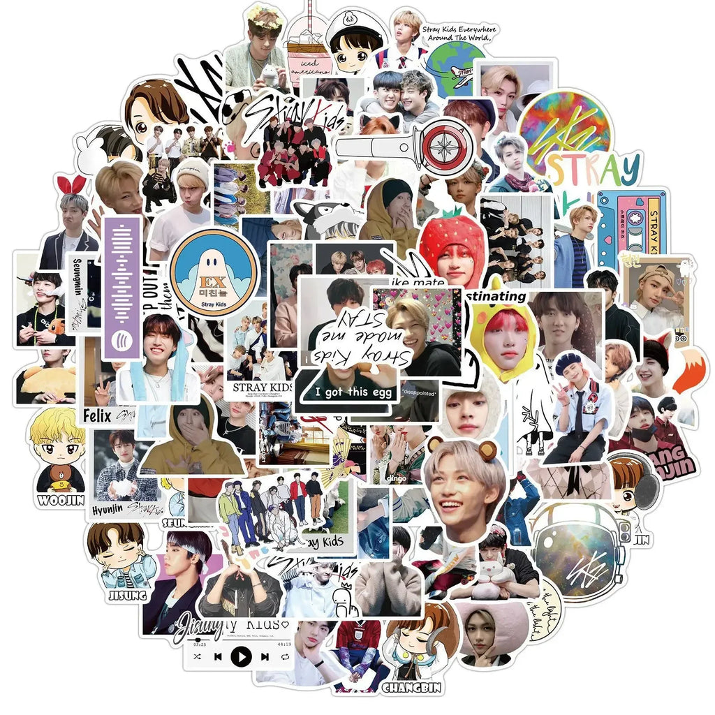 100pcs/bag Kpop Fans Sticker Skz Team Music Boy Band Decoration Suitcase Scrapbook Phone Laptop Stationery Stray Toy