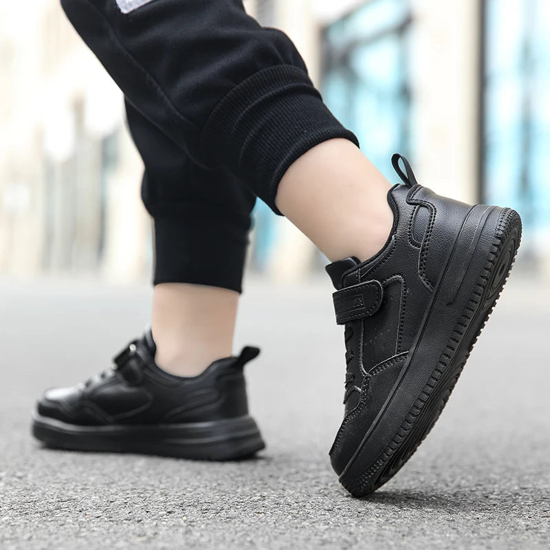 Children Sneaker Boys Casual Shoes Black Leather Flat Student Walking Shoes Non-slip Girl Lightweight Sports Tennis Footwear