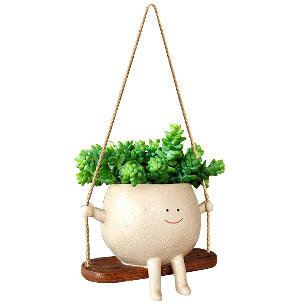 Cute Wall Planter Resin Swing Flower Container Creative Wall Hanging Head Planter Multifunctional Home Garden Patio Accessories