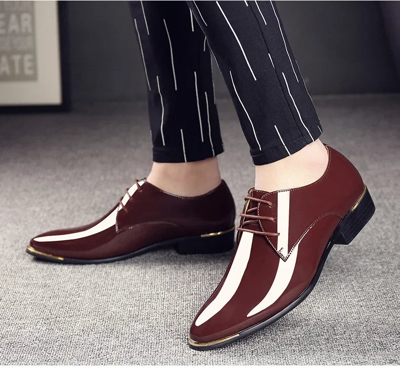 2024 New Men’s Patent Leather Shoes  British Style Men's Dress Shoes Lace Up Pointed Toe Wedding Business Party Social Shoe Male