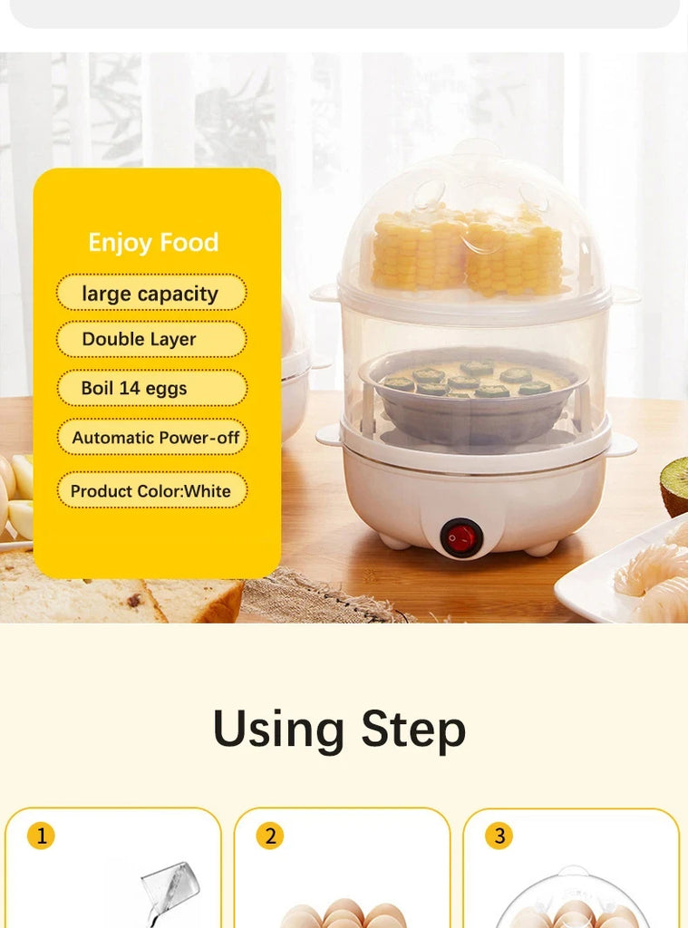 Multifunction Electric Egg Cooker Double Layers Egg Boiler Corn Milk Rapid Breakfast Cooking Egg Steamer Appliances Kitchen - Al