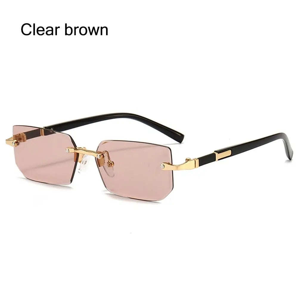 Trendy Rimless Sunglasses for Men Women Fashion Frameless Rectangle Sun Glasses Retro Shades Summer Traveling Eyewear UV400