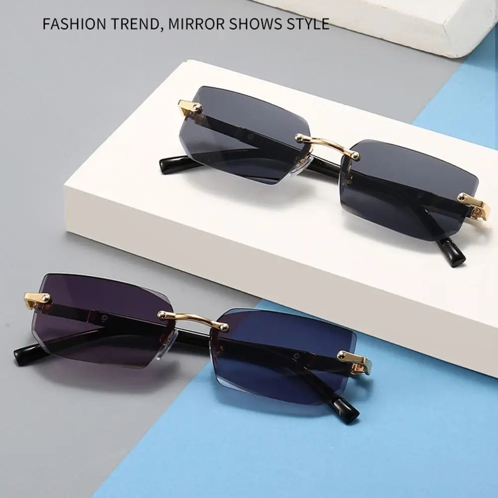 Trendy Rimless Sunglasses for Men Women Fashion Frameless Rectangle Sun Glasses Retro Shades Summer Traveling Eyewear UV400