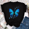 Colorful Butterfly Petal Print Short Sleeve and Round Neck Cute Graphic Tee Shirts Female Tops Clothing Fashion Women T-shirt