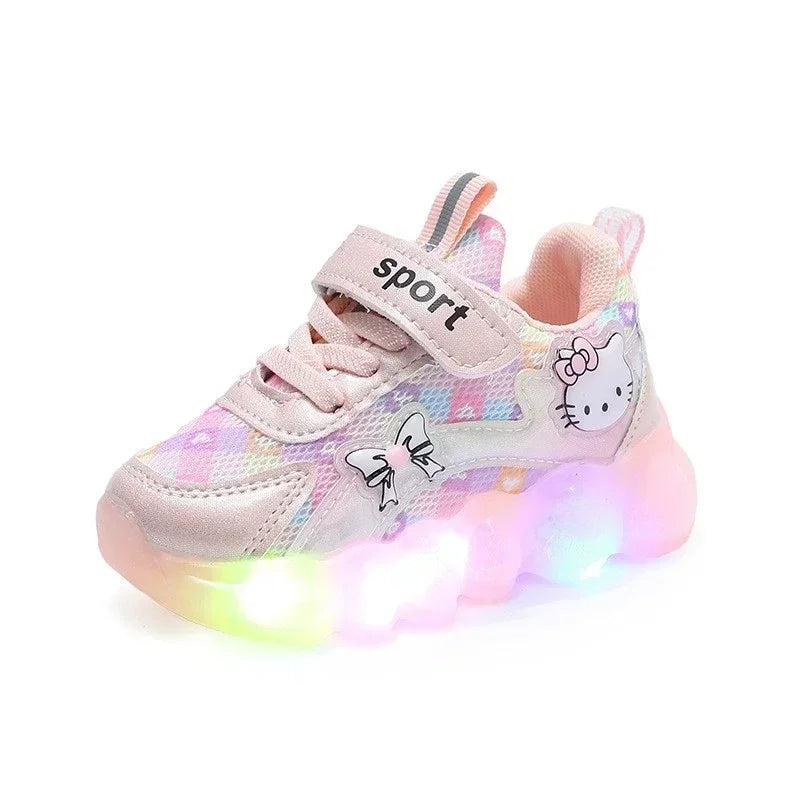 Cute Hello Kitty Casual Shoes for Baby Girl Children Led Light Sneakers Kids Shoes Toddler Walking Shoes Kids Anti-slip Shoes